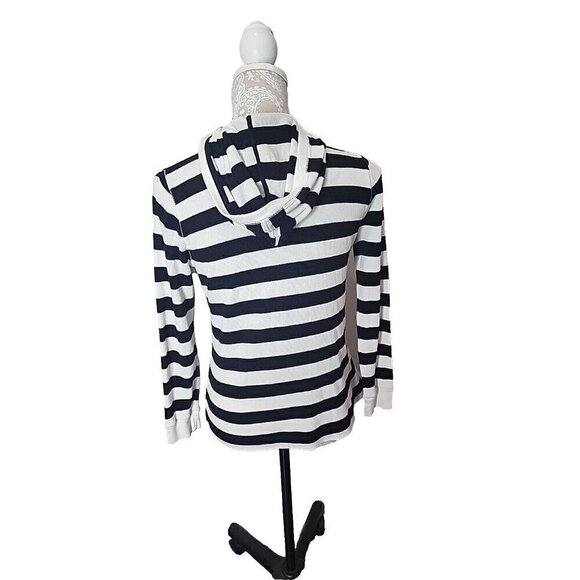Lauren Ralph Lauren Cotton Hoodie White Black Striped Snaps Pullover Women's PM - Picture 6 of 8
